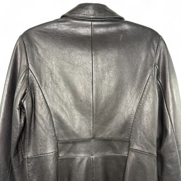 Vintage 90s Guess Genuine Leather Longline Blazer Coat‎ Jacket Black Medium Y2K - Picture 9 of 13